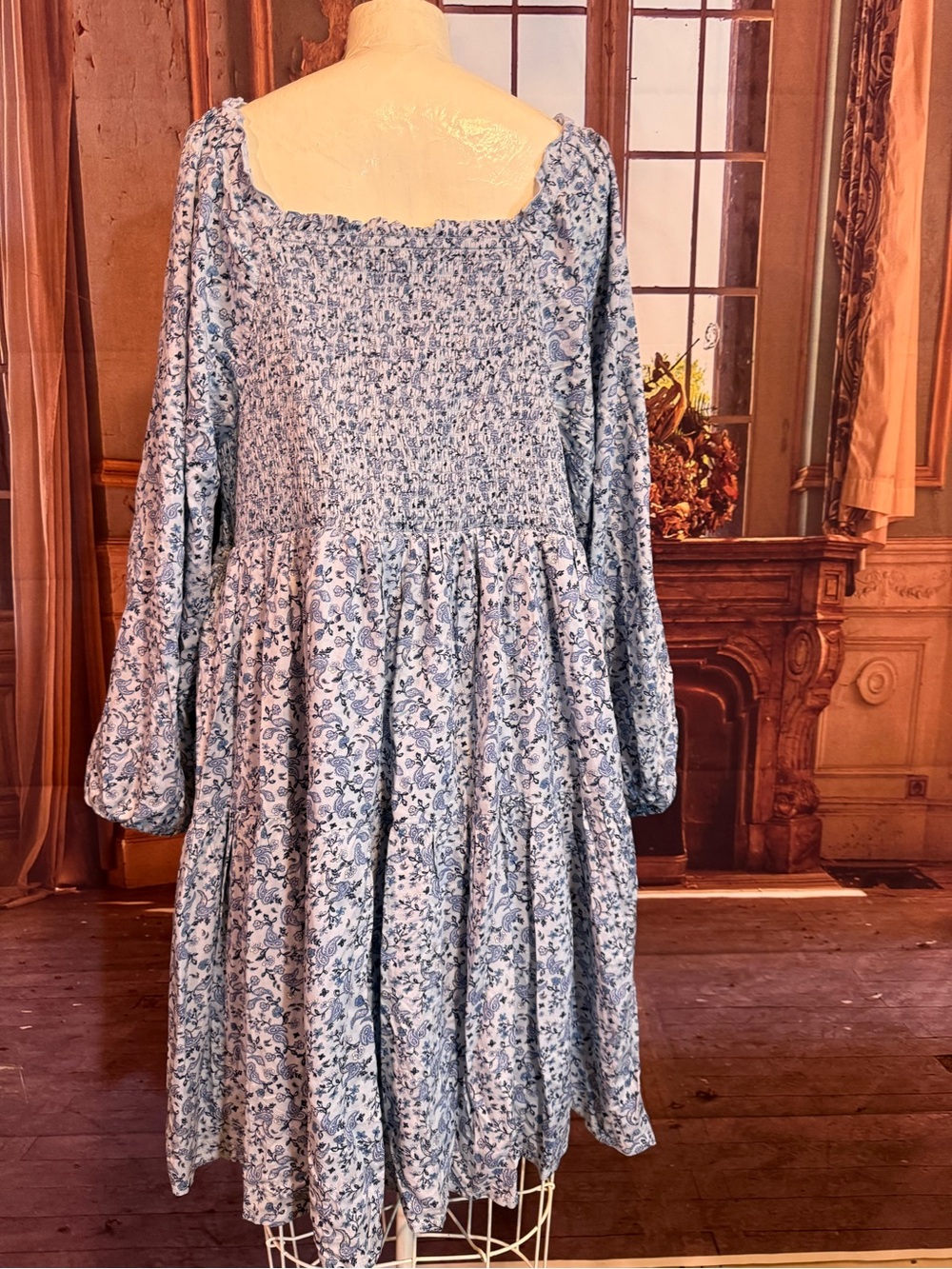 Old Navy 2X Blue Floral Paisley V-Neck Tiered Cottage Dress Flowy Peasant NWT - Picture 5 of 16